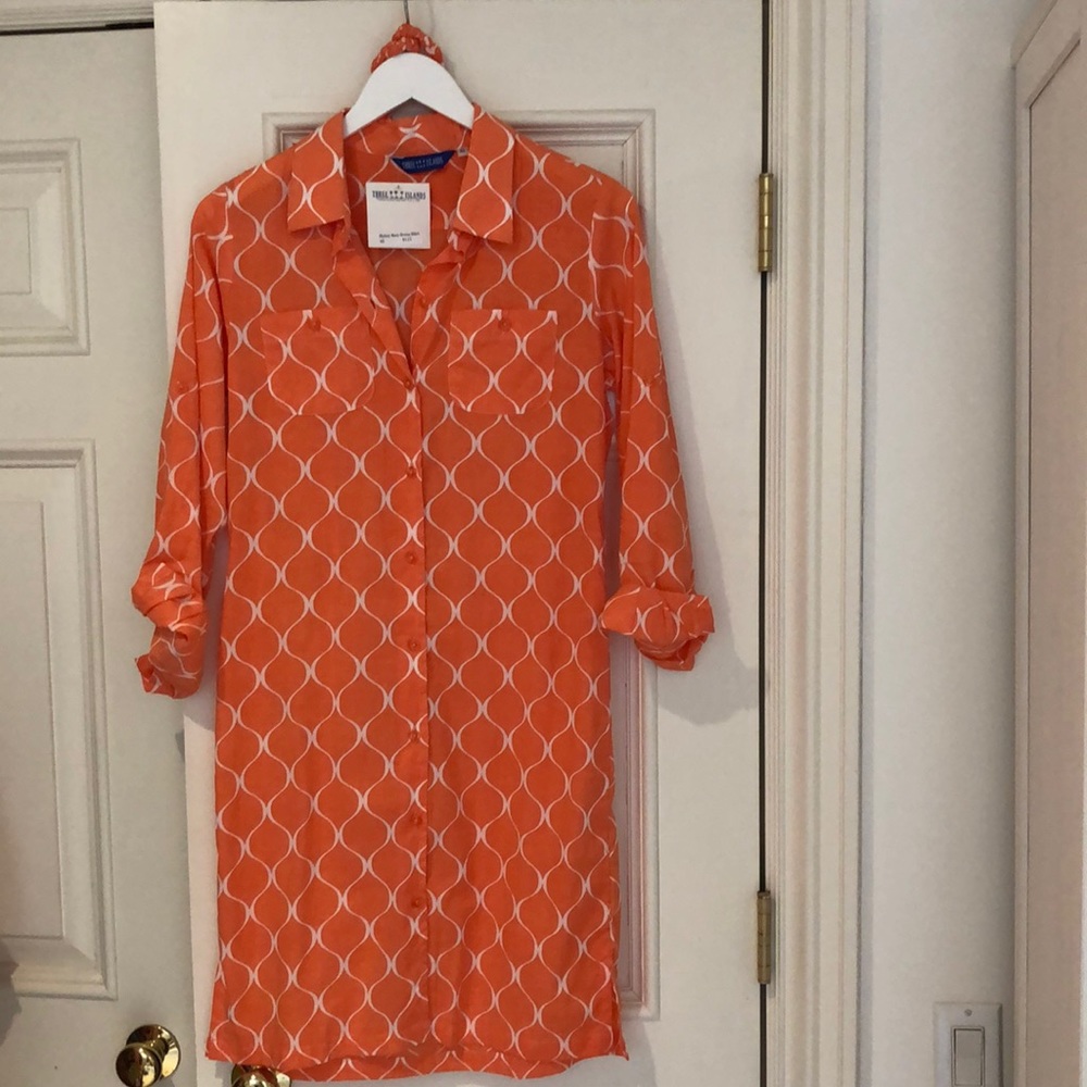 Three Islands Melon Net Belted Dress